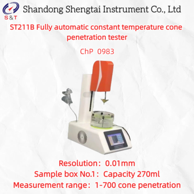 Penetrômetro de cone totalmente automático 10-50°C com precisão de 0,01 mm Compatível com a Farmacopeia Chinesa 0983